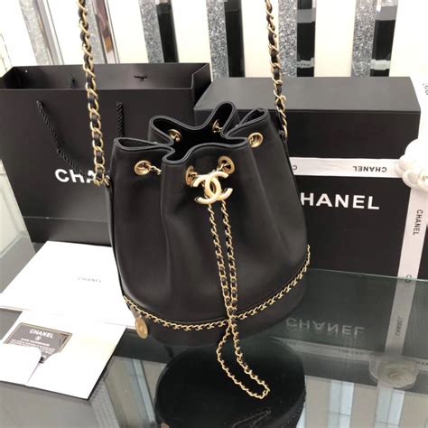 chanel drawstring bucket bag with chain strap|bucket style Chanel handbags made.